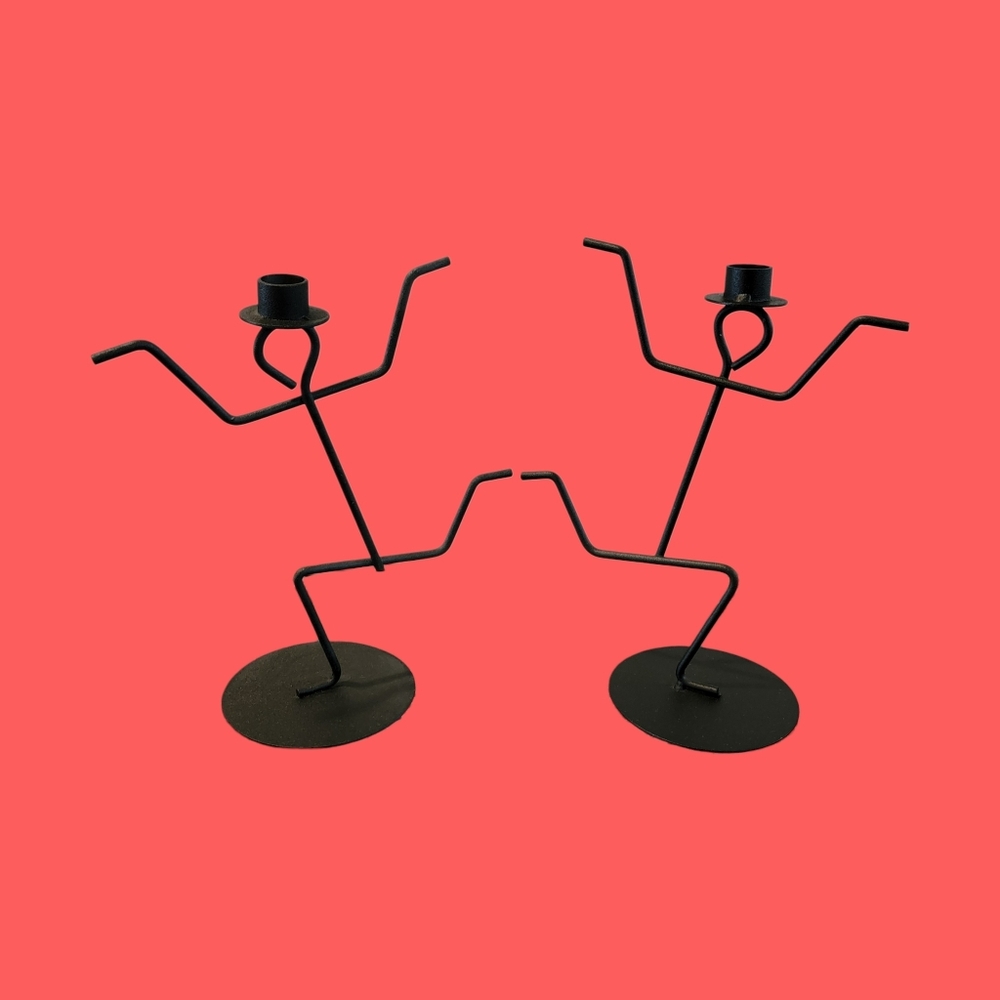 Pair‎ of Vintage Postmodern Sculptural Stick Figure Candlestick Holders - Picture 2 of 5